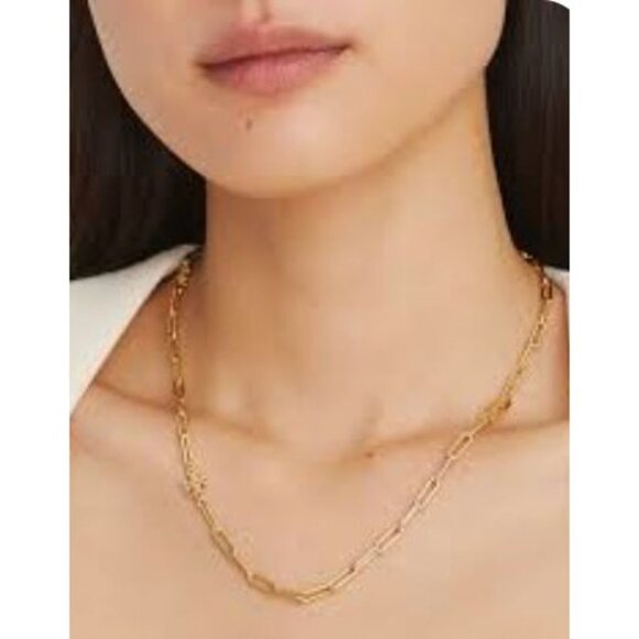 Tory Burch Silver Good Luck Chainlink Logo Necklace - Picture 8 of 9